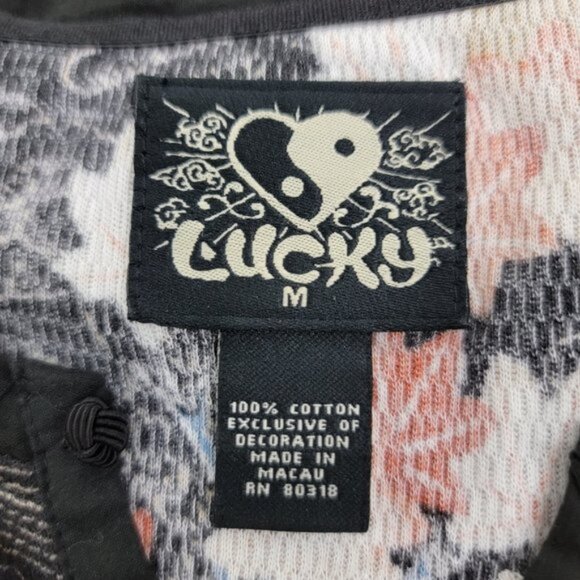 LUCKY BRAND Womens MEDIUM Thermal Shirt Asian Boho Retro Vintage Hippie Flower - Picture 6 of 14